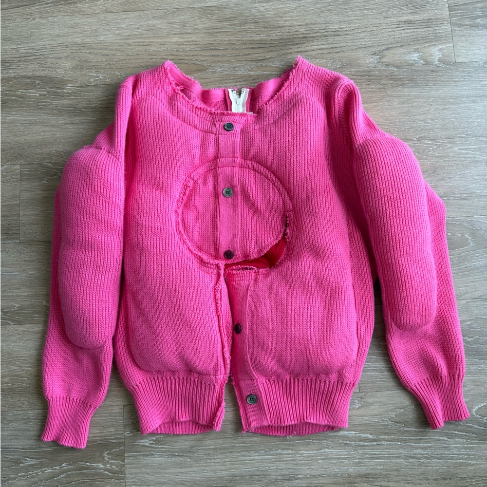 Comme des Garcons AW2018 2Way Knit Padded Cut Sweater Knit Pink Cardigan